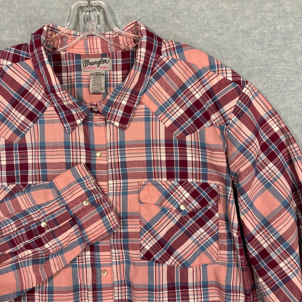 Wrangler Wrancher Pink Plaid Western Pearl Snap Shirt 3XL LWR7919